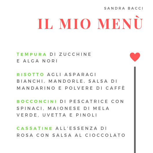 Il menù di Sandra Bacci per Cucino di Te